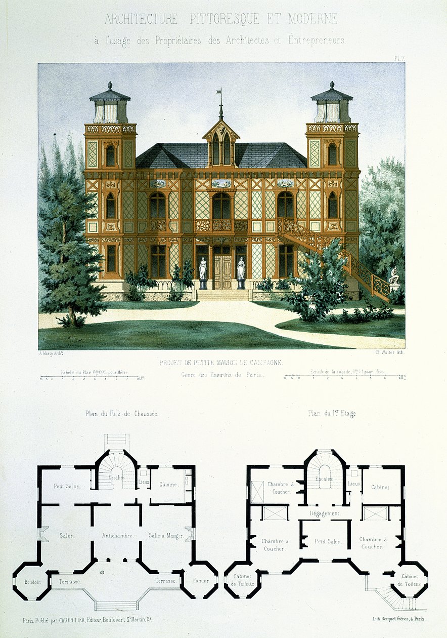 Proyecto para una pequeña casa de campo cerca de París, grabado por Walter, placa 7 de 