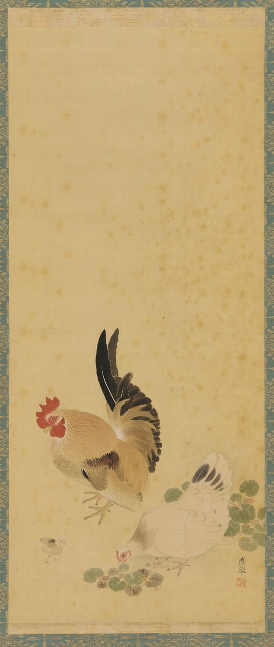 Gallo, gallina y pollito, período Edo, siglo XVIII de Maruyama Okyo