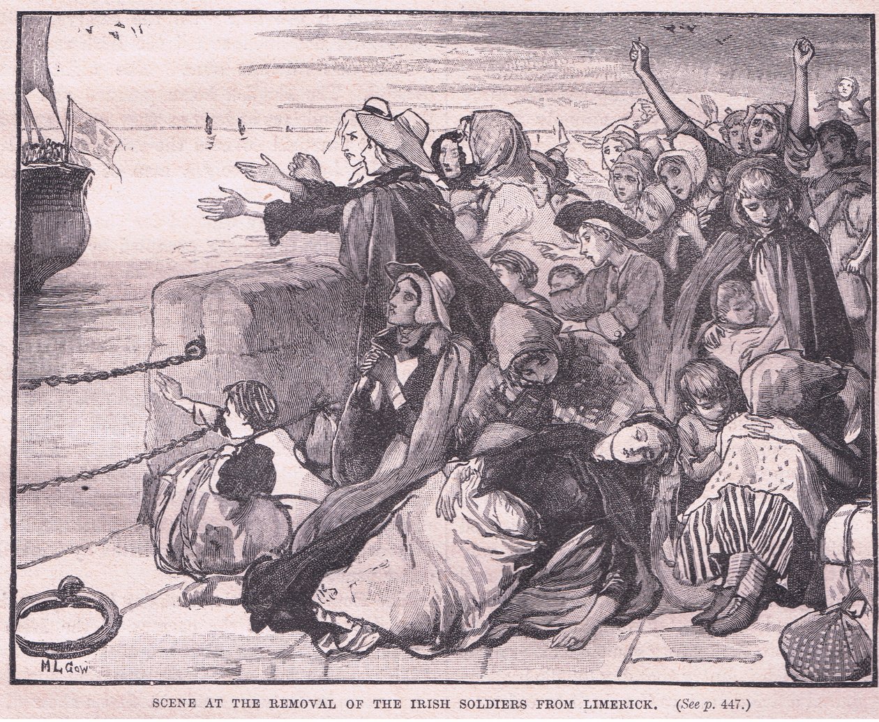 Escena de la retirada de los soldados irlandeses de Limerick de Mary L. Gow