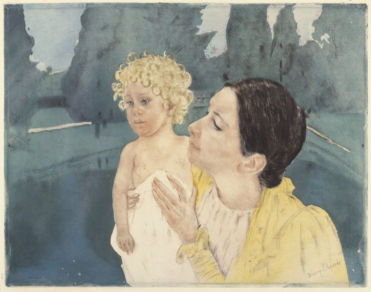 Madre e hijo ante una piscina, 1898 de Mary Cassatt