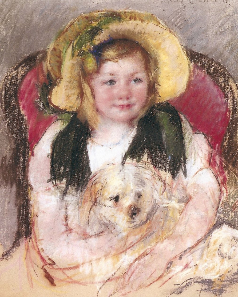 Sara con su perro en un sillón, 1901 de Mary Cassatt
