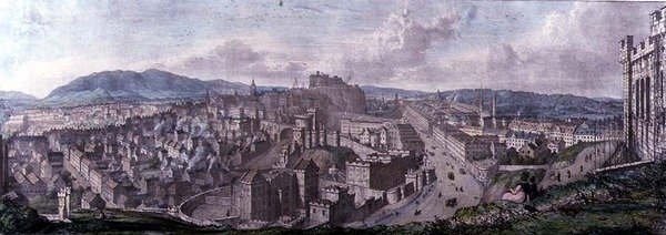 Vista desde la cima de la colina Calton por el Monumento de Nelson mirando al oeste, grabado por William Westall (1781-1850) e impreso por Charles Joseph Hullmandel (1789-1850) 1828 de Mary (after) Stuart