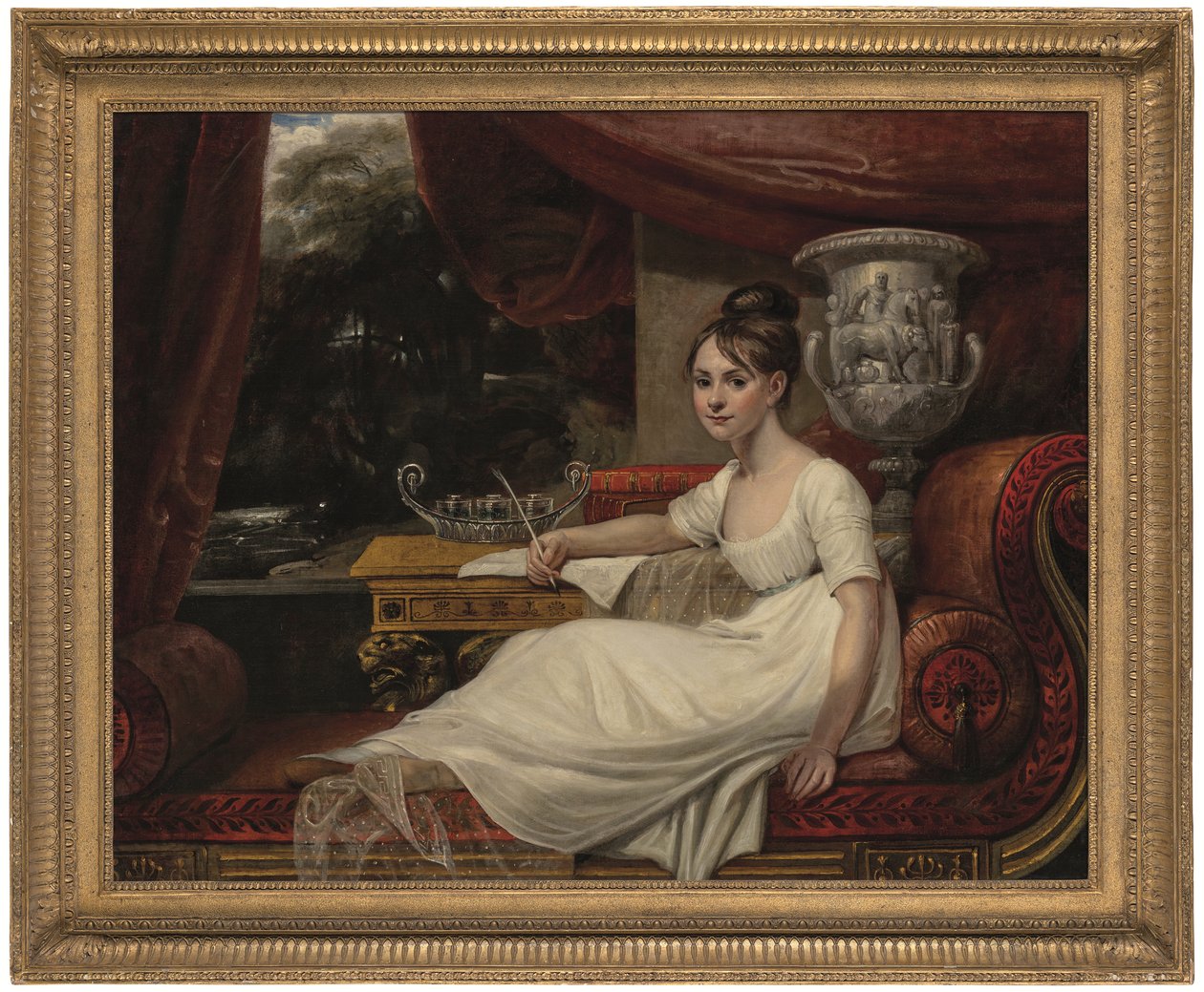 Retrato de Eleanor Anne Porden, Lady Franklin (1795-1825), en una chaise longue (óleo sobre lienzo) de Mary Ann Flaxman