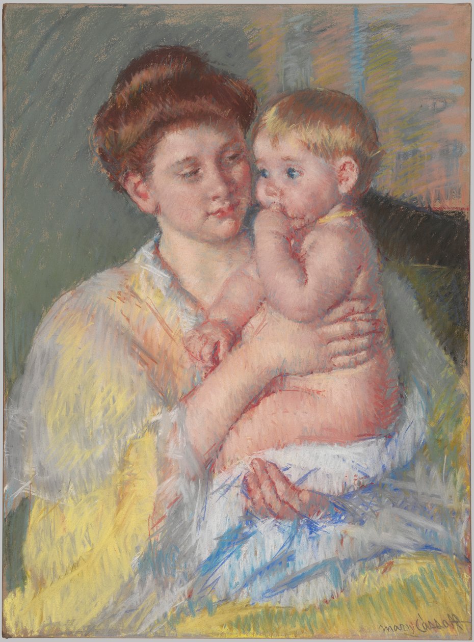 Baby John con el dedo índice en la boca de Mary Cassatt