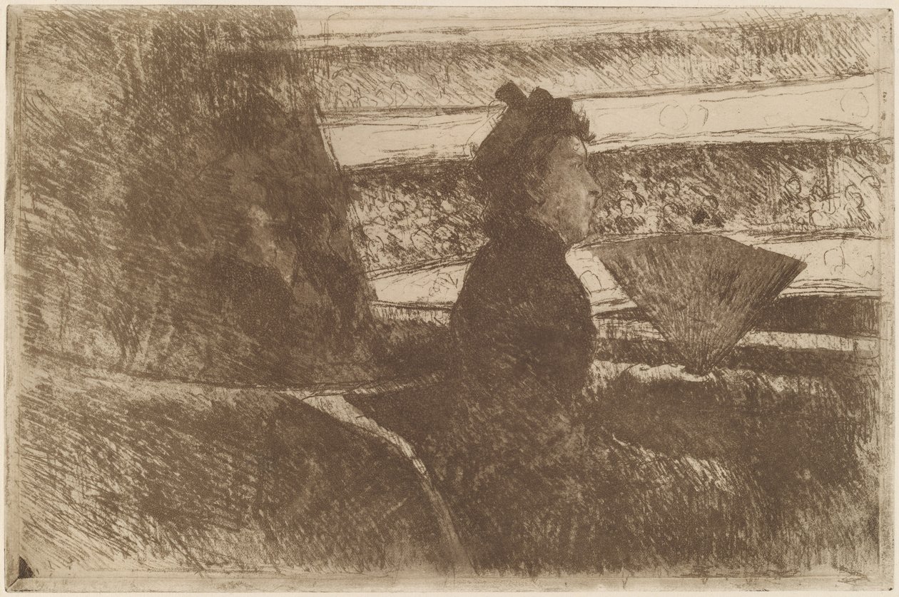 Dama de negro, en un palco, mirando a la derecha de Mary Cassatt