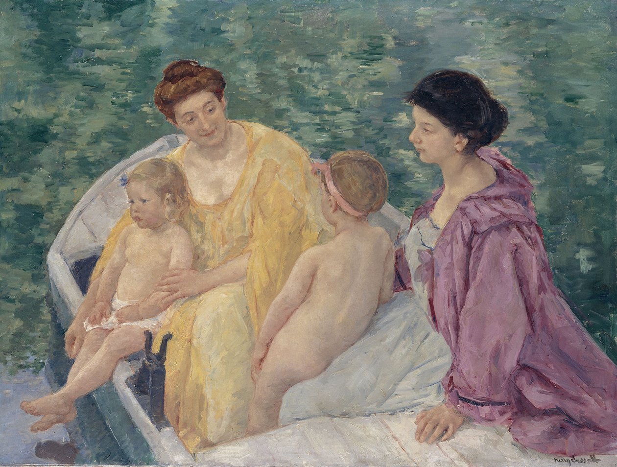 Le Bain Dos madres y sus hijos en un bote de Mary Cassatt