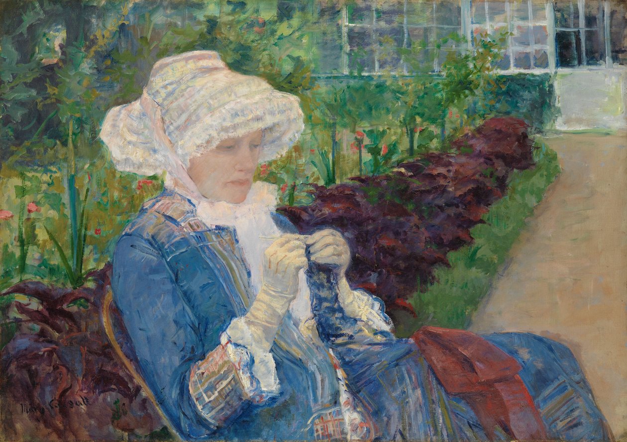 Lydia tejiendo en el jardín en Marly, 1880 de Mary Cassatt