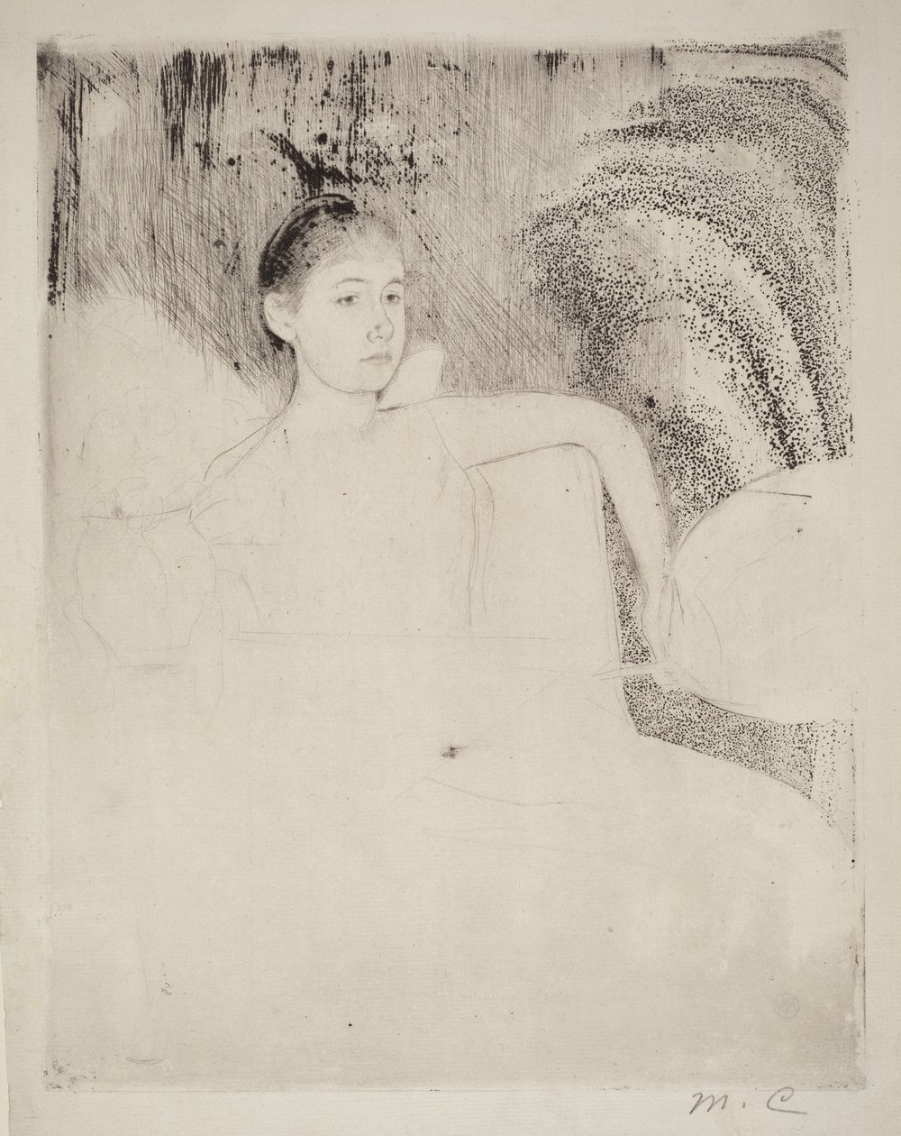 Mimi sosteniendo un abanico japonés de Mary Cassatt