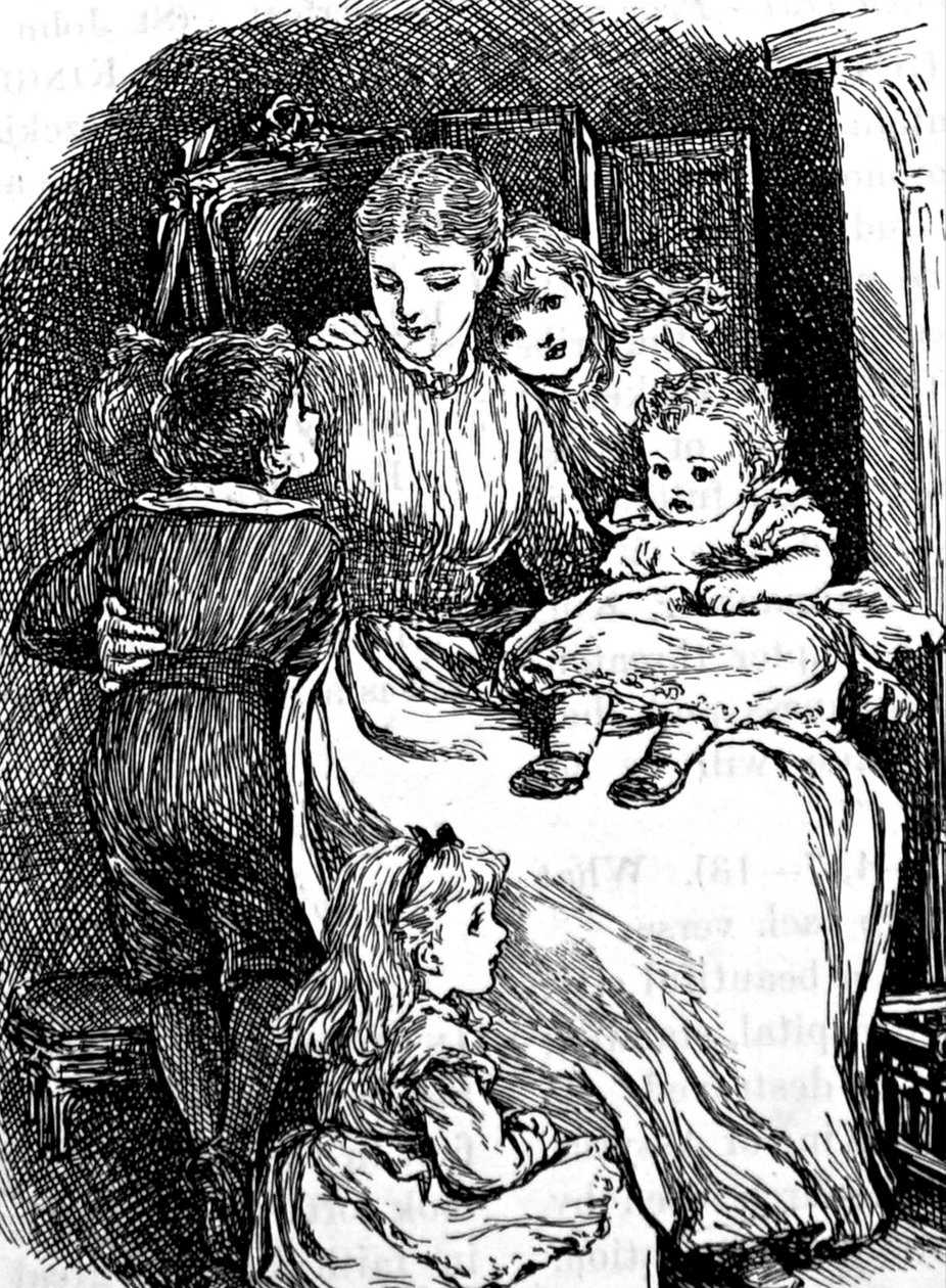 Una madre abrazando a sus hijos de Mary Ellen Edwards