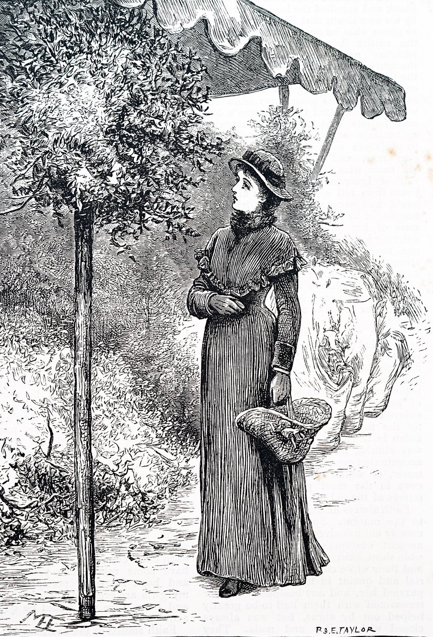 Una mujer comprando acebo para usar en decoraciones navideñas de Mary Ellen Edwards