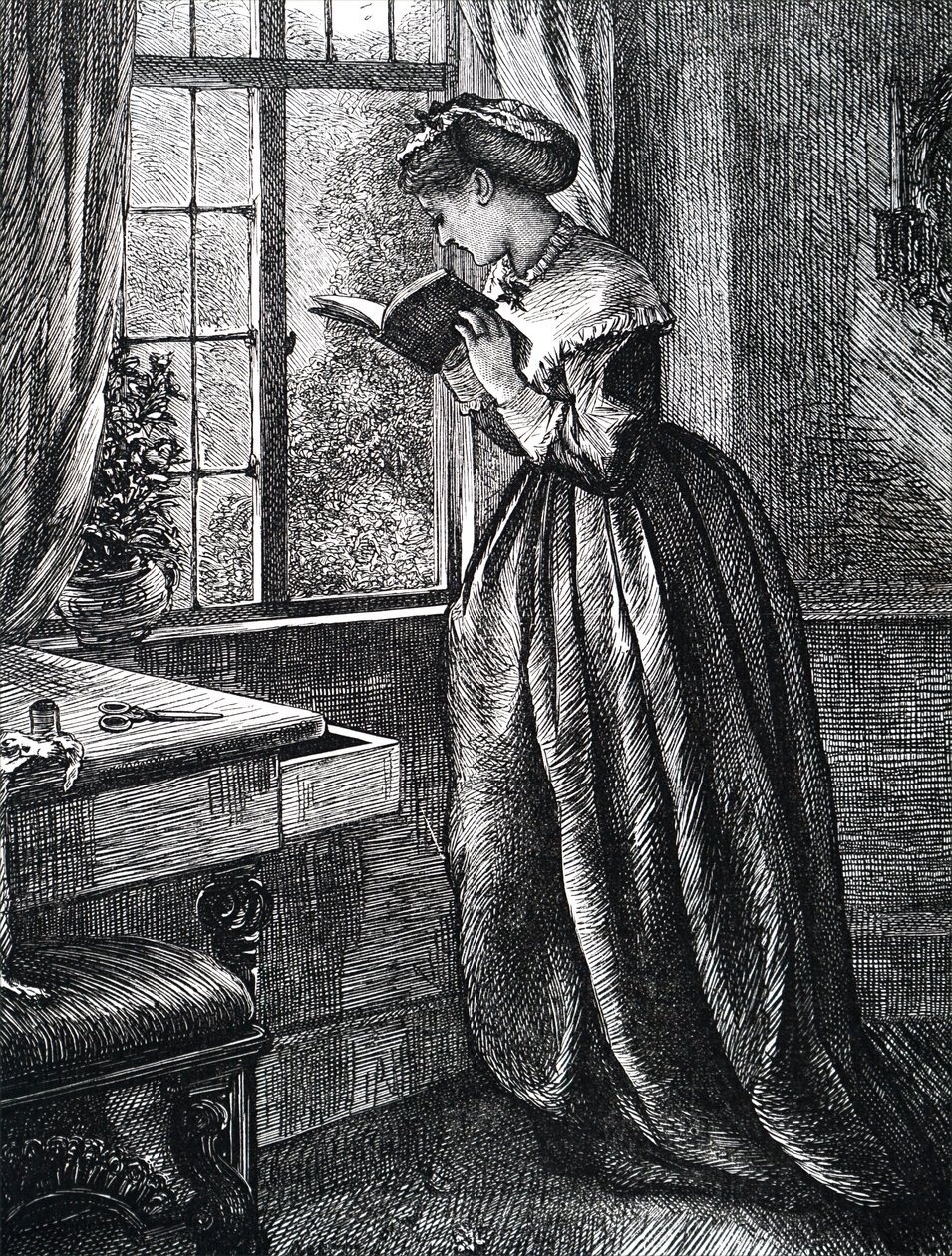 Una joven leyendo junto a una ventana abierta de Mary Ellen Edwards