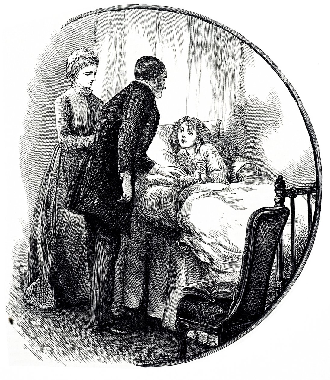 Un grabado que representa a un médico visitando a su joven paciente en casa de Mary Ellen Edwards