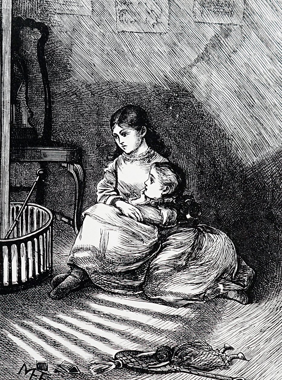 Niños sentados junto a la chimenea de Mary Ellen Edwards