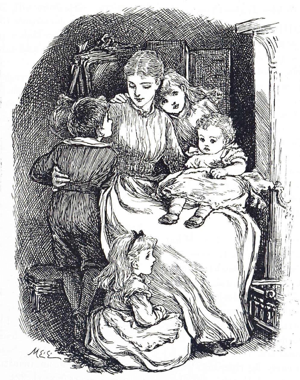 Ilustración de una madre con sus hijos de Mary Ellen Edwards