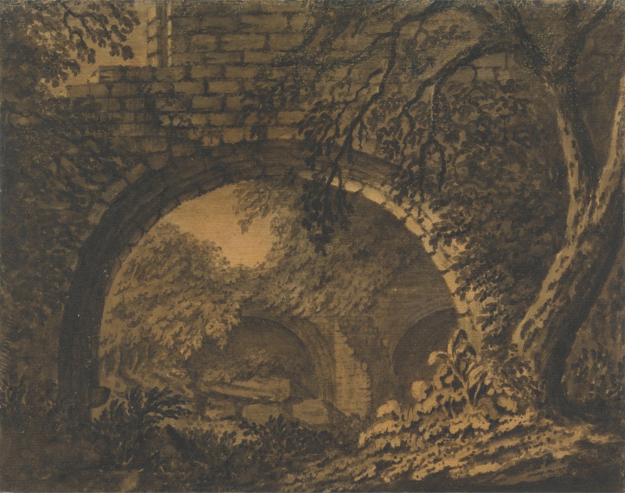 Un arco en la bóveda de una ruina cubierta de maleza de Mary Harcourt