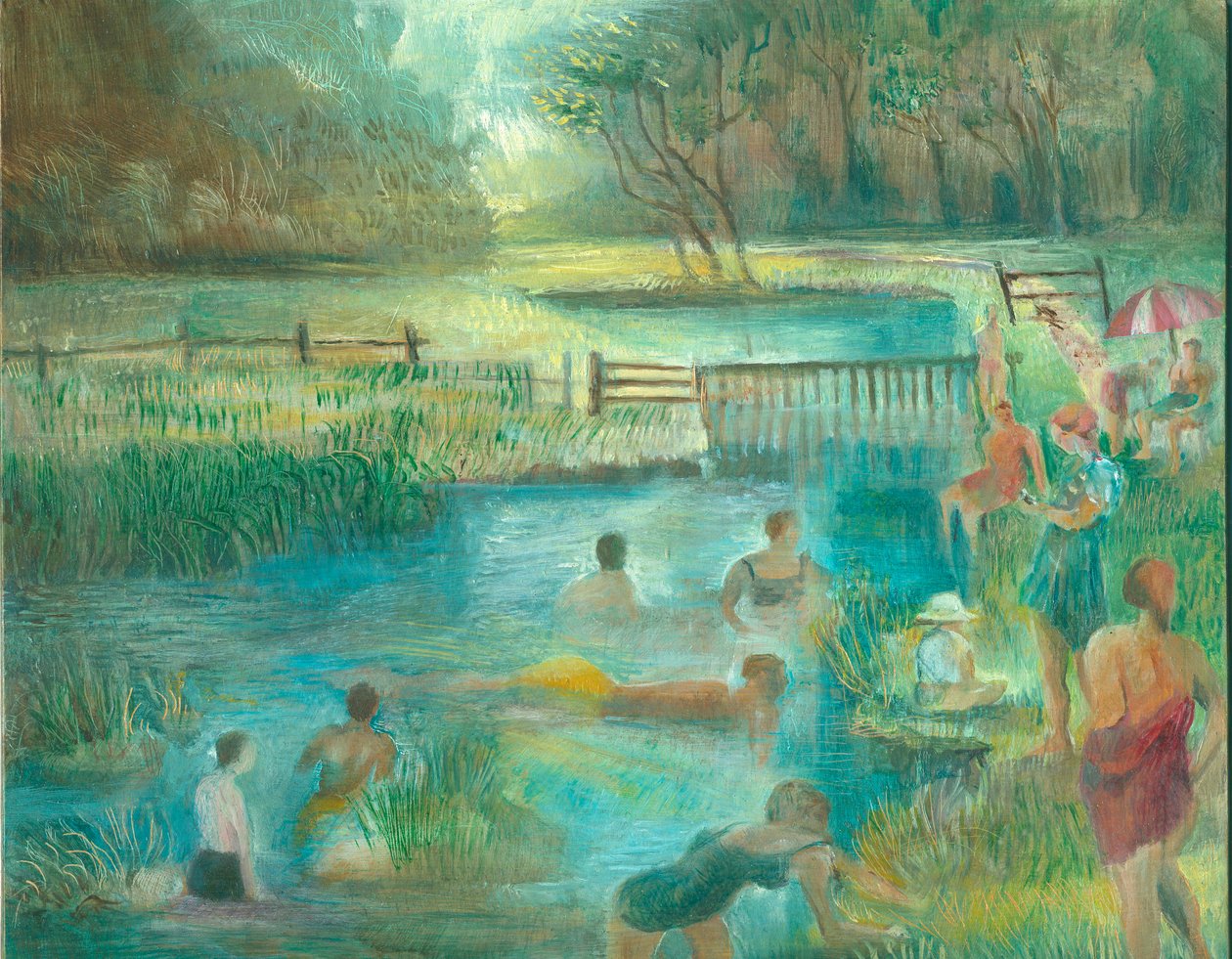 Nadadores, Simonsbath, 2012 (óleo sobre tabla) de Mary Kuper