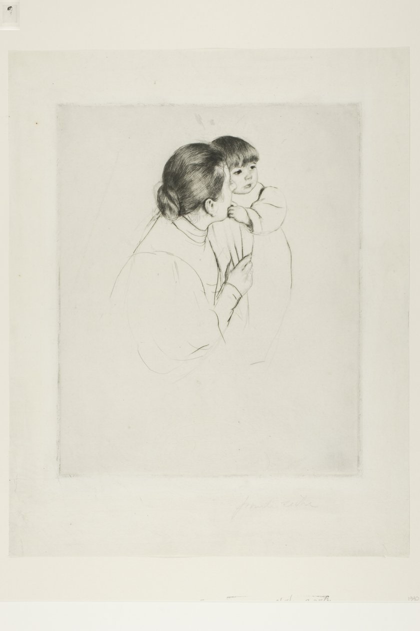 Madre campesina y niño, c.1895 (punta seca sobre papel verjurado marfil) de Mary Stevenson Cassatt