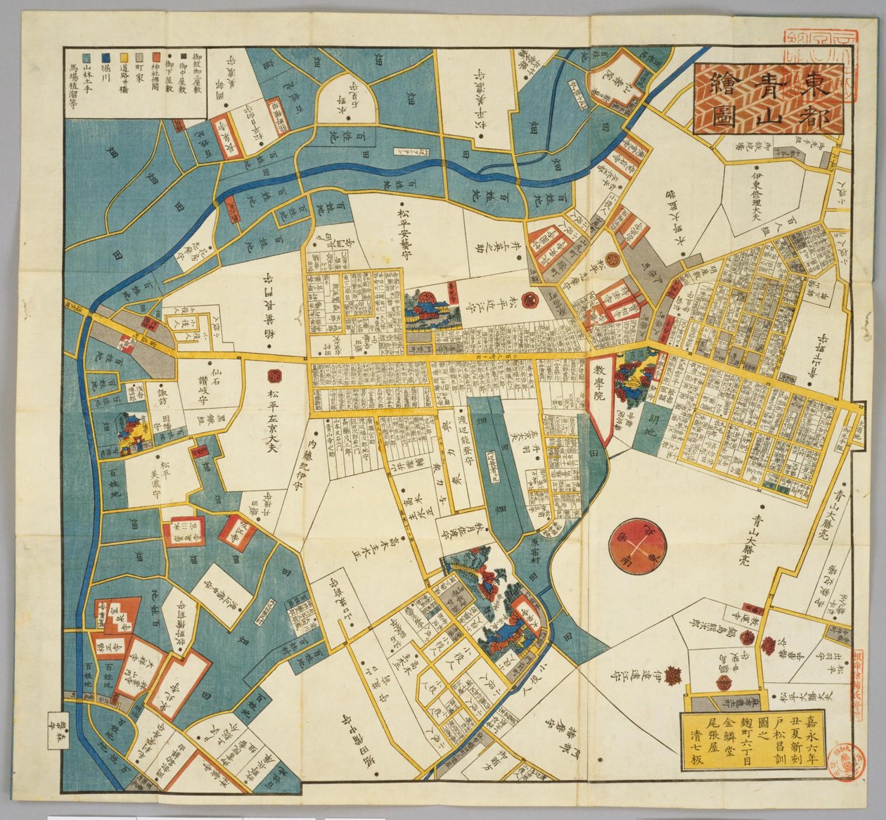 Mapa de Edo de 1853 alrededor de la actual calle Aoyama, desde Miyamasusakaue de Masanori Tomatsu