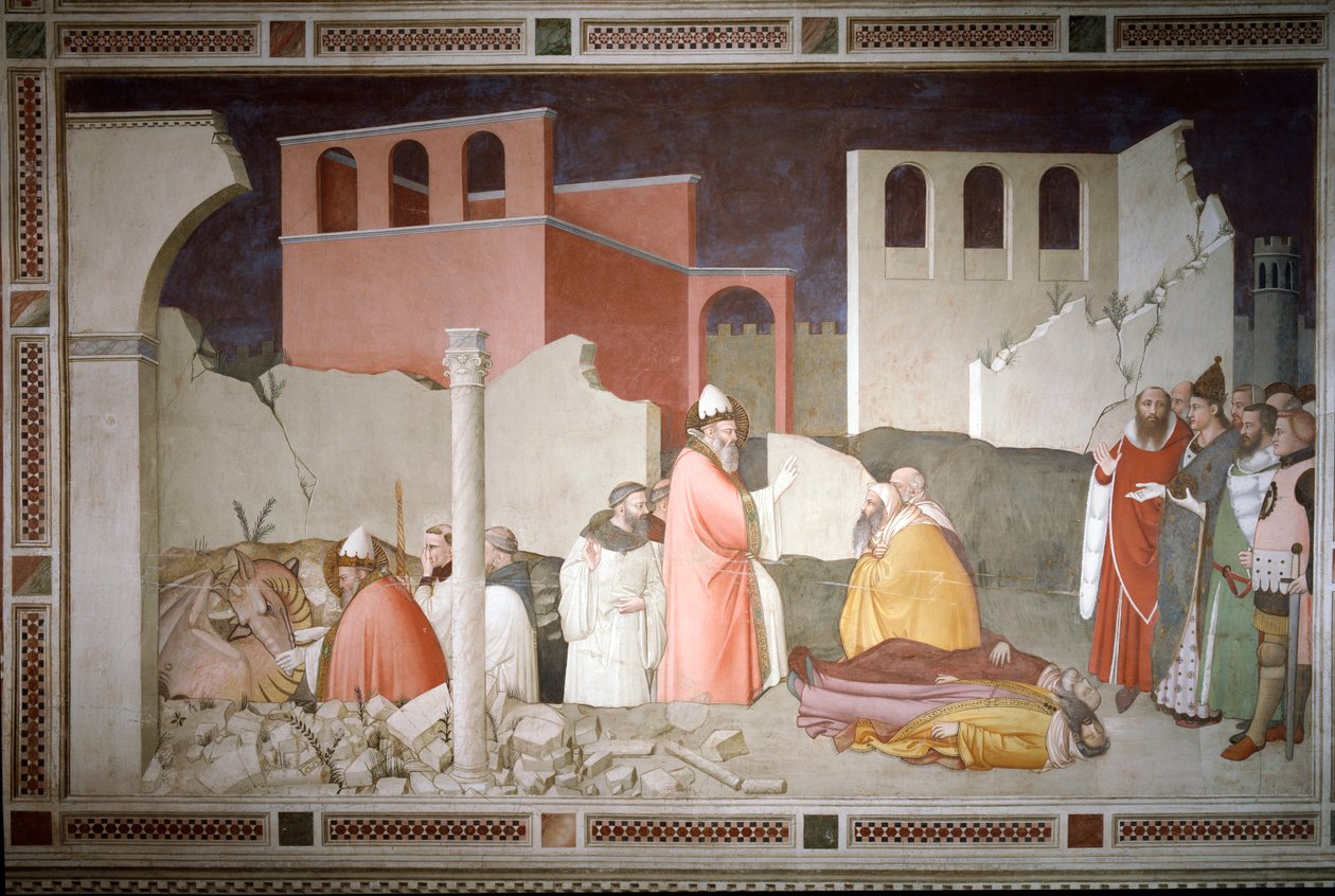 Episodios de la víspera de Año Nuevo: el Papa San Silvestre I cierra la boca del dragón y resucita a dos magos de Maso di Banco