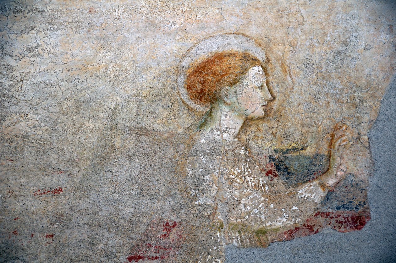 Fresco de Masolino da Panicale en el Baptisterio de Castiglione, detalle de la Anunciación de Masolino da Panicale