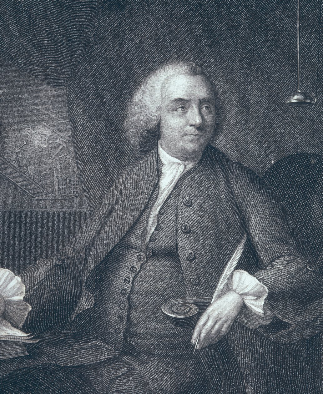 Retrato de Benjamin Franklin, grabado por Edward Fisher de Mason Chamberlin