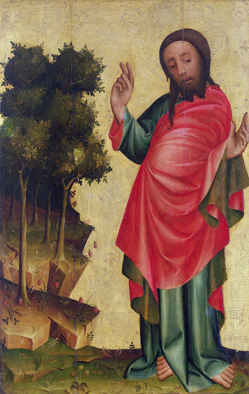 La creación de la tierra seca y la vegetación, (detalle) del Retablo de Grabow, 1379-83 de Master Bertram of Minden