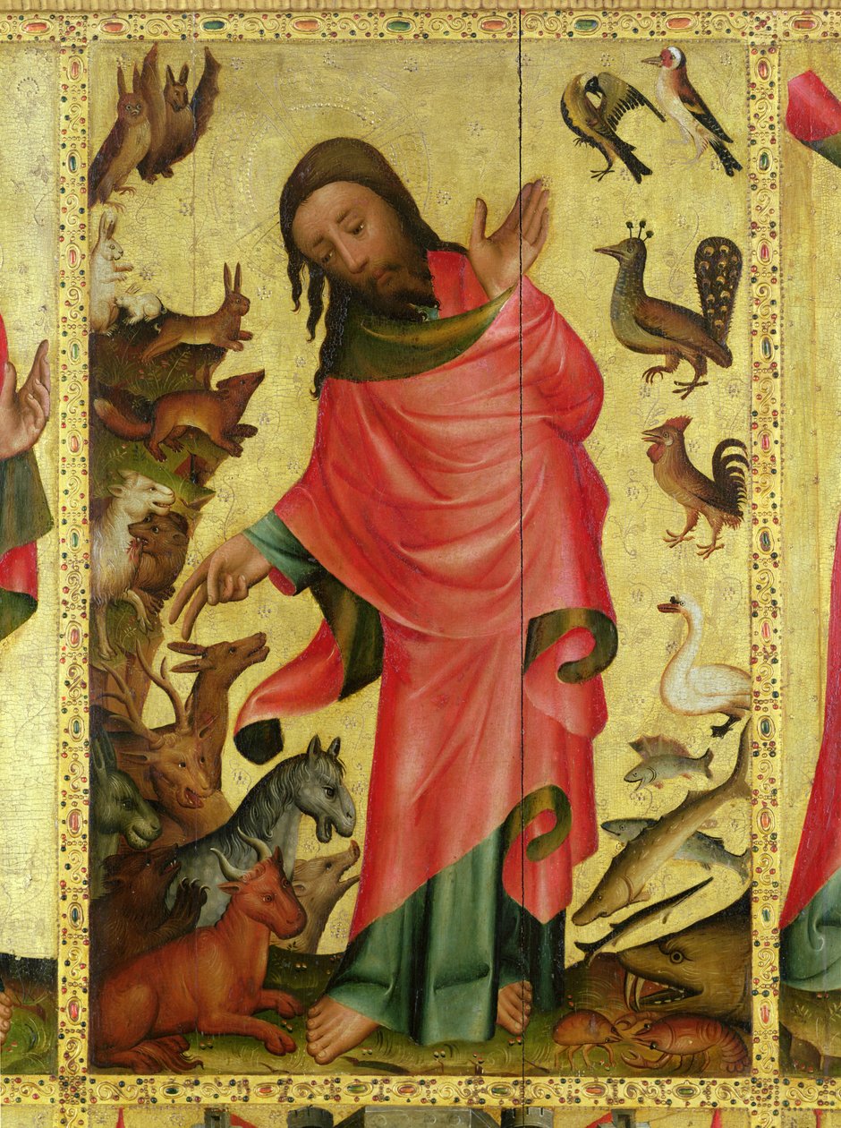 La Creación de los Animales, detalle del Retablo de Grabow, 1379-83 de Master Bertram of Minden