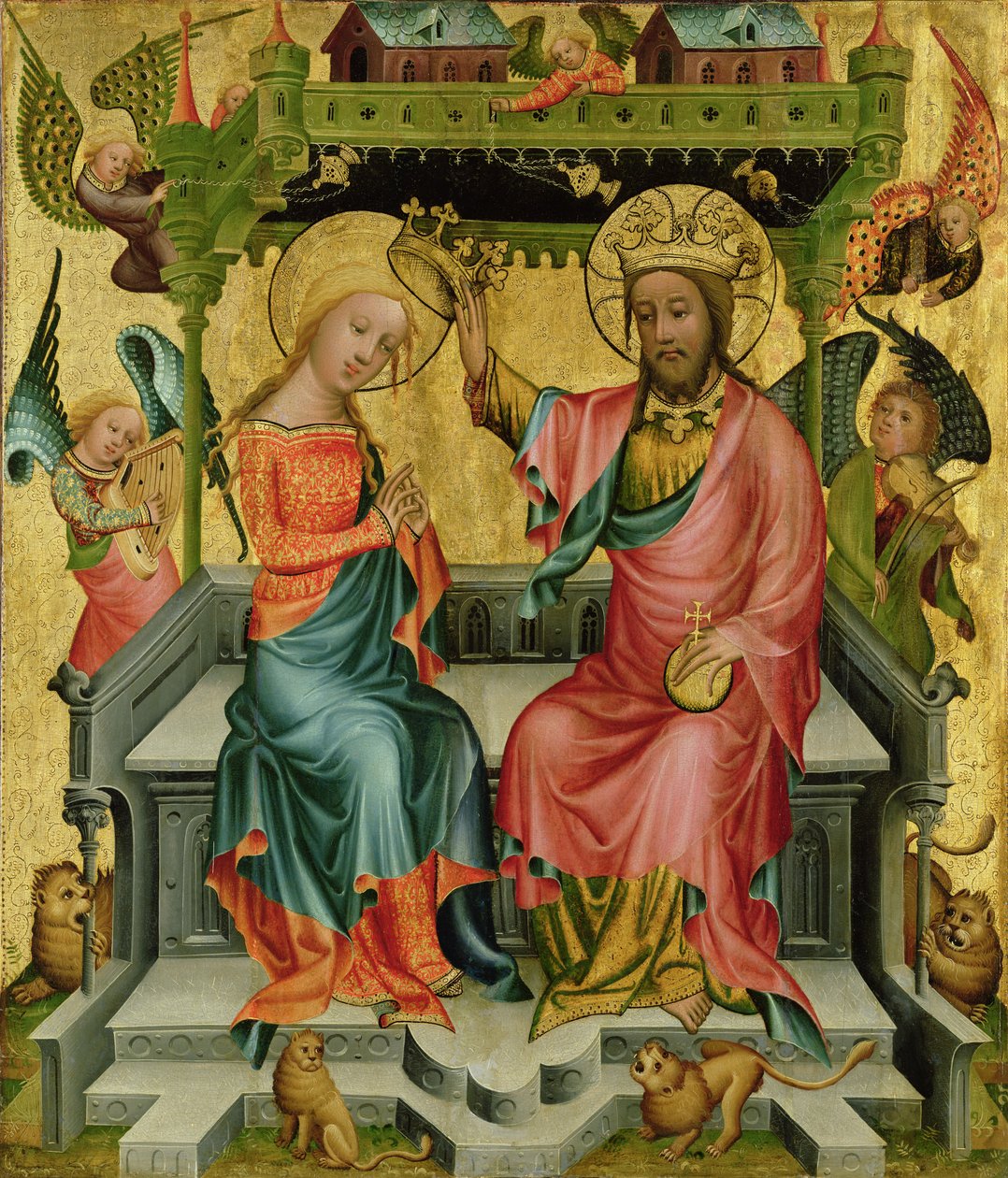 La coronación de la Virgen, del ala derecha del Altar de Buxtehude, 1400-10 de Master Bertram of Minden