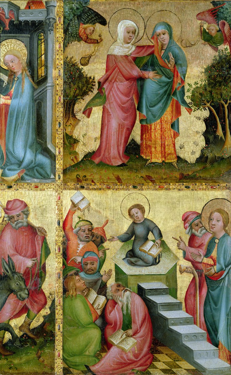 La Visitación y la Disputa con los Doctores, del Altar de Buxtehude, 1400-10 de Master Bertram of Minden