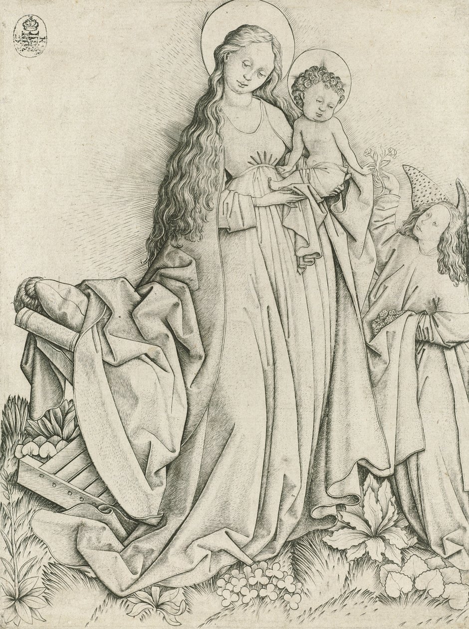 Madonna con ángel dando rosas de Master E.S.