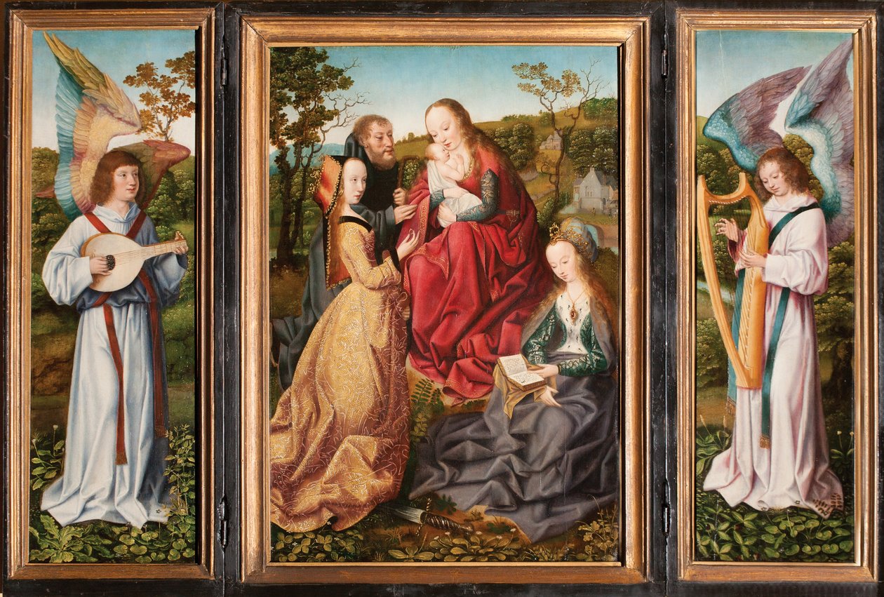 Matrimonio místico de Santa Catalina con santos y ángeles, c.1500-10 de Master of Frankfurt