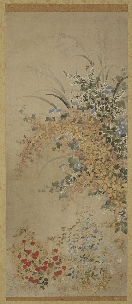 Flores y hierbas, Pergamino colgante (montado en panel), 1600-30 de Master of I nen Seal