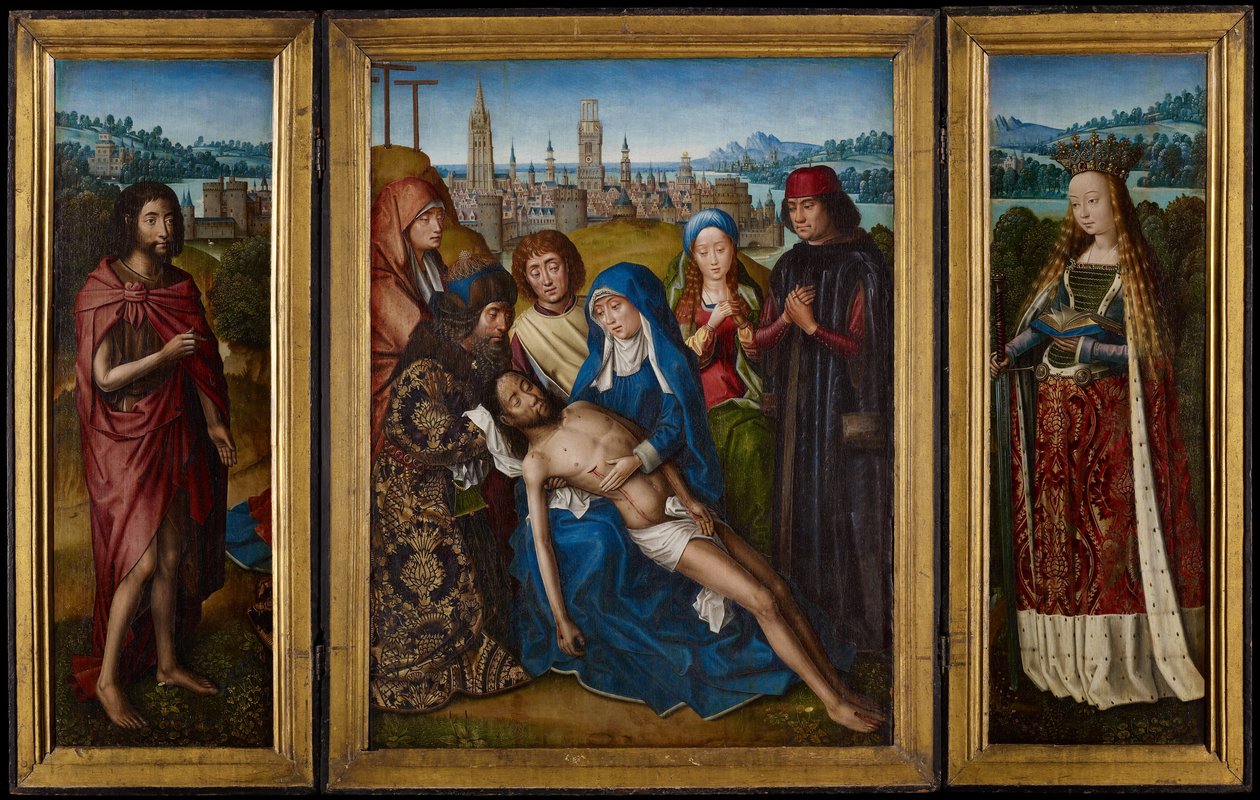 Lamentación con San Juan Bautista y Santa Catalina de Alejandría de Master of Legend of Saint the Lucy