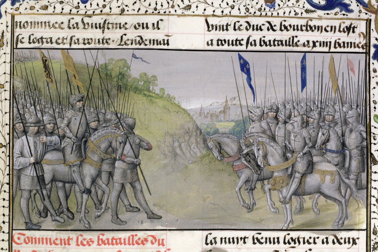 Ms 659 f.204 r. El ejército francés derrota a los flamencos en Cassel en 1328, 1477 de Master of Mary of Burgundy