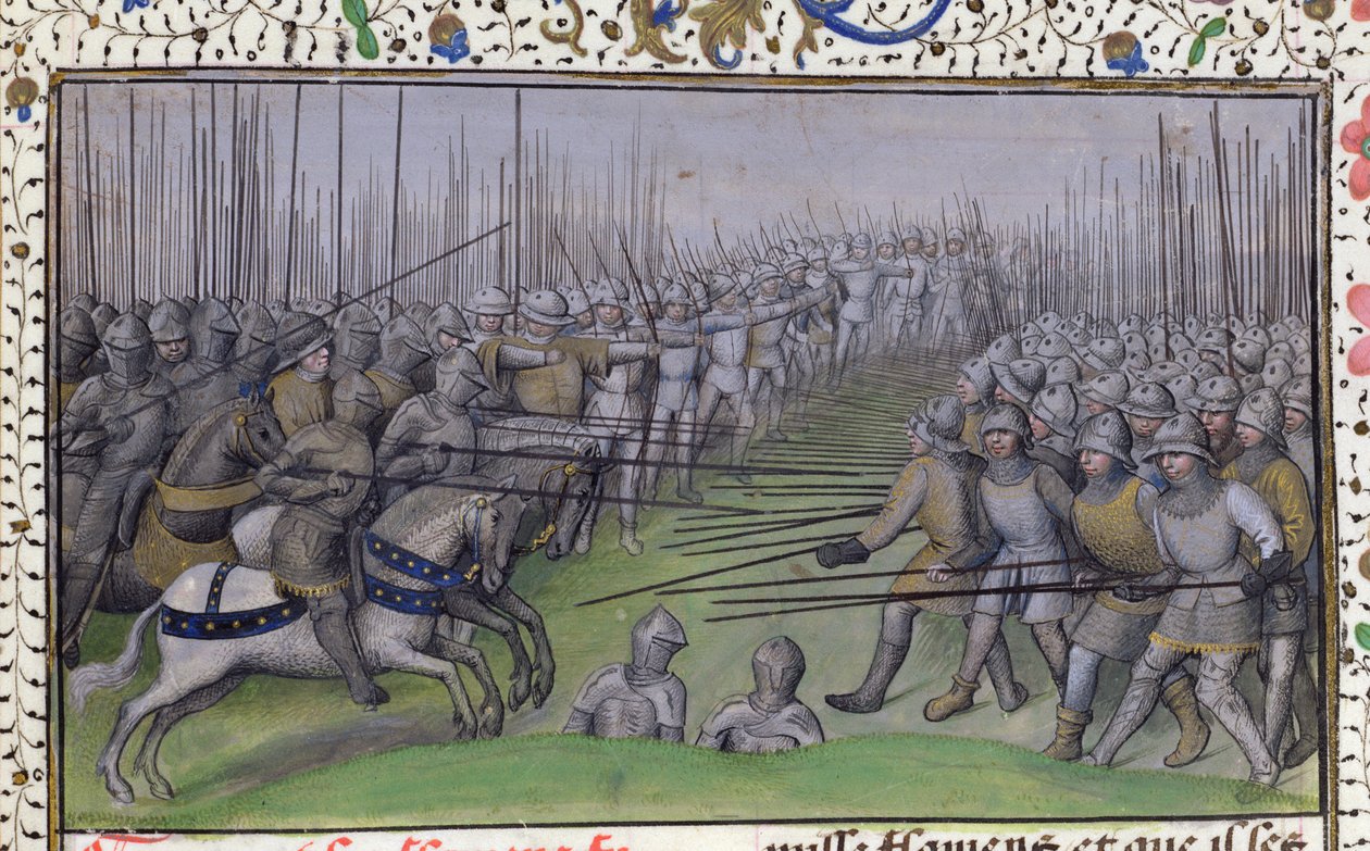 Ms 659 f.284r Los franceses venciendo a los flamencos en Westrozebeke en 1382, 1477 de Master of Mary of Burgundy