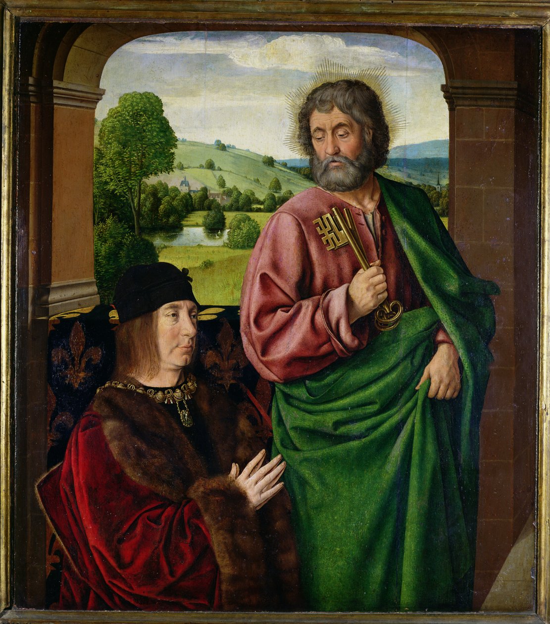 Pedro II (1439-1503) Duque de Borbón presentado por San Pedro, ala izquierda de un tríptico, c.1492-93 de Master of Moulins