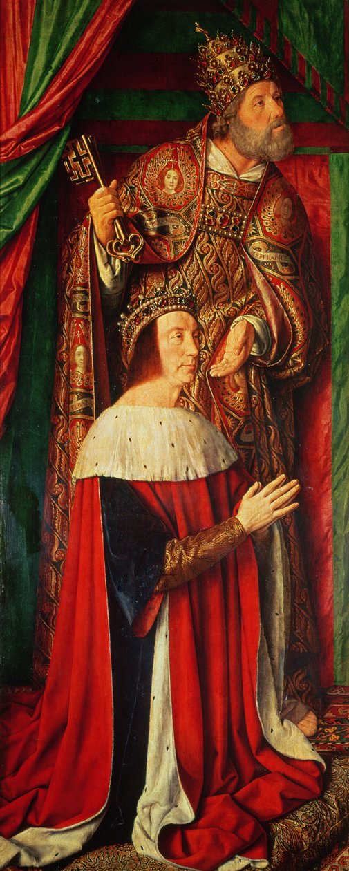 Pedro II de Beaujeu de Borbón con San Pedro, ala izquierda del retablo de Borbón de Master of Moulins