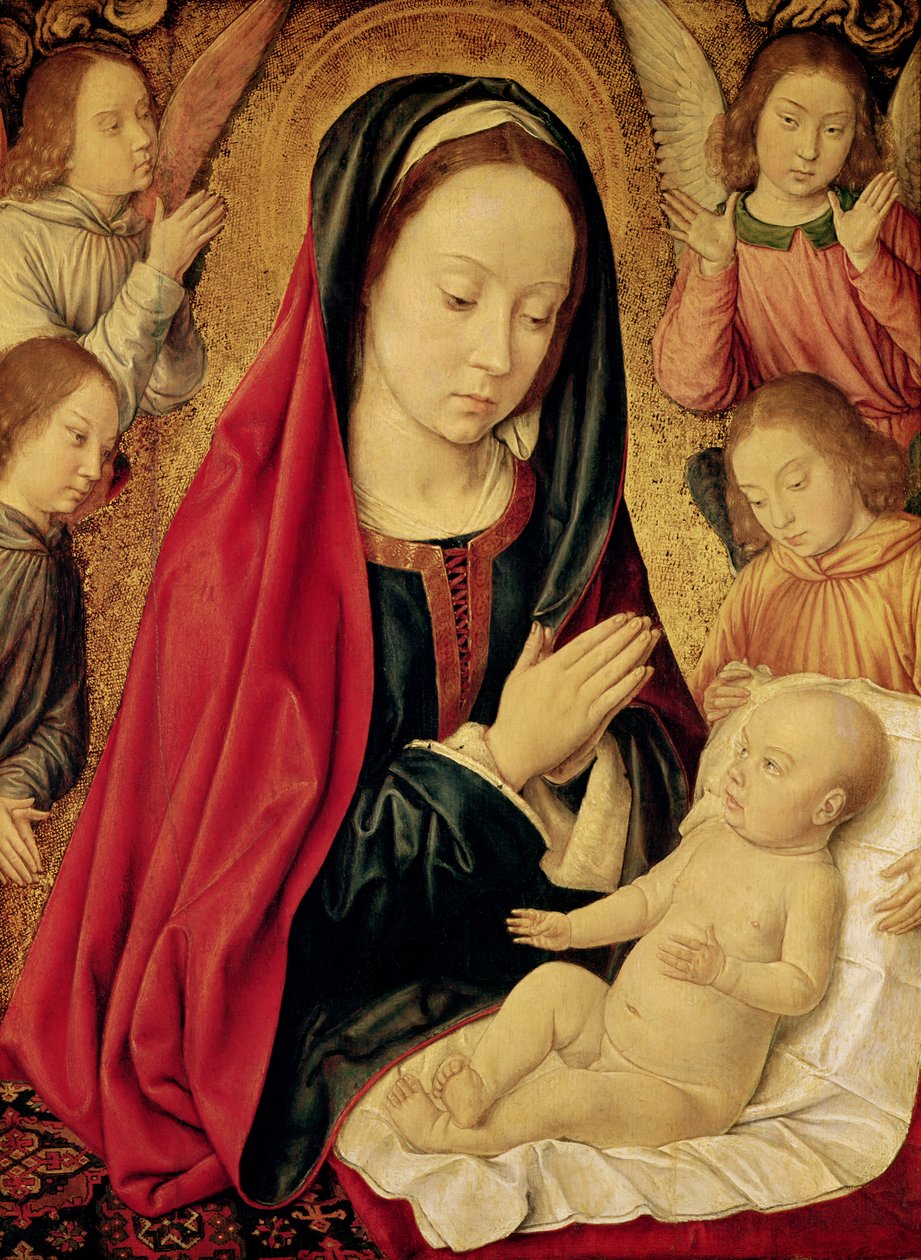 La Virgen y el Niño adorados por ángeles de Master of Moulins