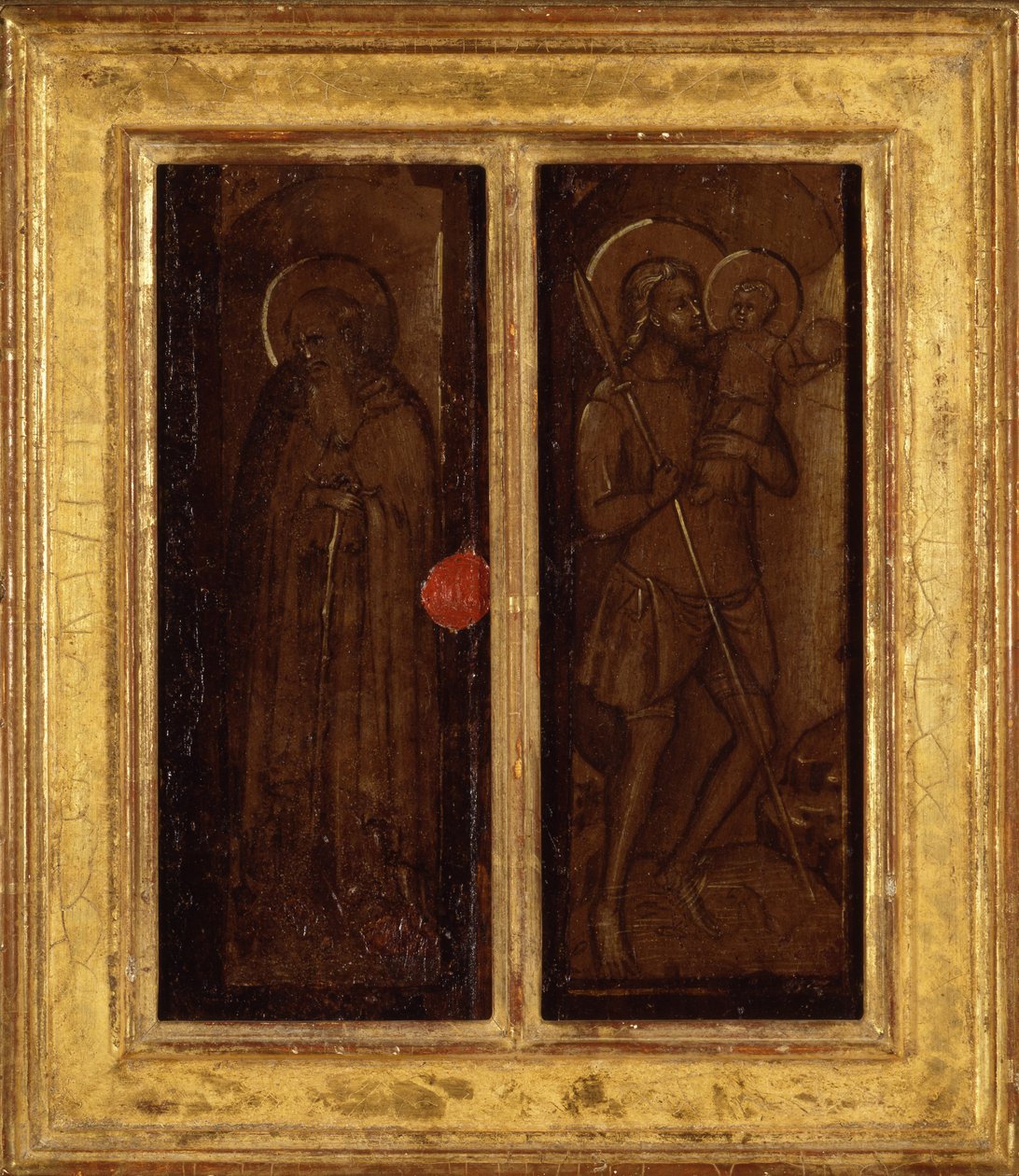 Reverso de Santos Santiago, Antonio Abad, Francisco y Ansano, c.1385-90 de Master of Panzano