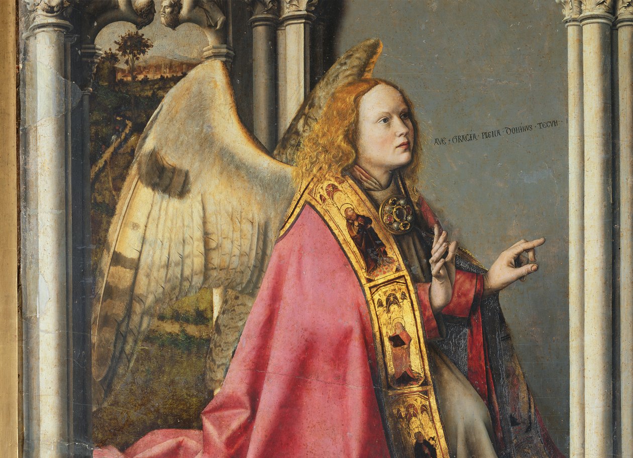 El Ángel Gabriel haciendo la Anunciación a la Virgen María, c.1445 (detalle) de Master of the Aix Annunciation