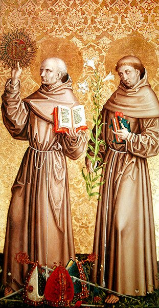 San Bernardino de Siena y San Antonio de Padua, panel derecho del retablo del altar mayor, 1480 de Master of the Carnation