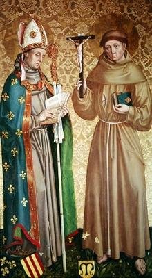 San Luis de Tolosa y San Francisco de Asís, panel izquierdo del retablo del altar mayor, 1480 de Master of the Carnation