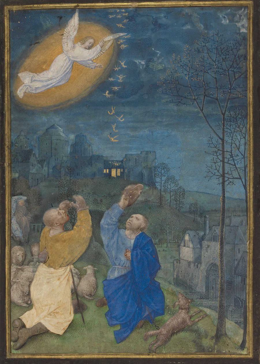 La Anunciación a los pastores, miniatura desprendida de las Horas Emerson-White de Master of the Houghton Miniatures
