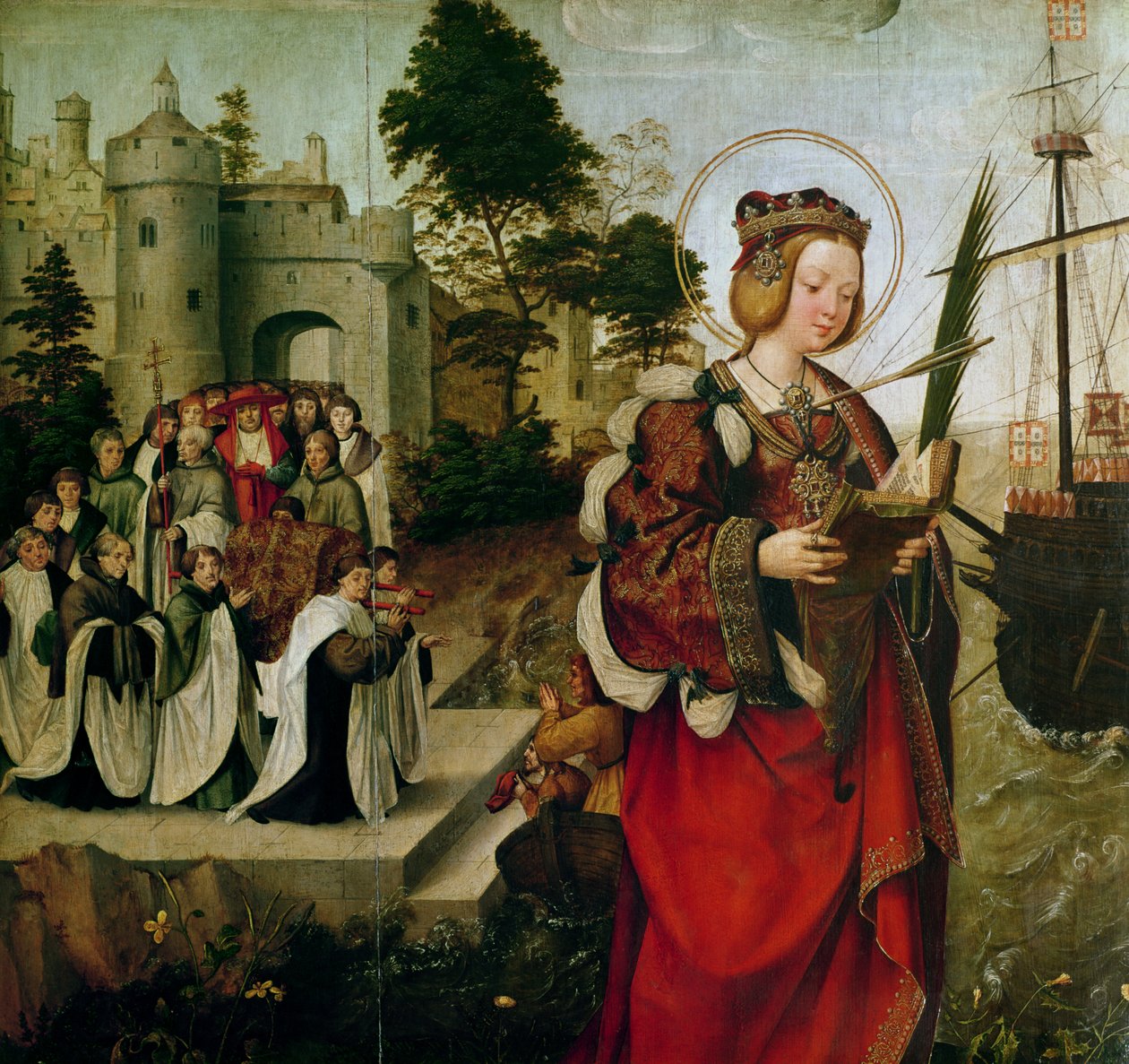 El cortejo de las reliquias de Santa Auta, del retablo de Santa Auta, c.1520 (detalle) de Master of the St. Auta Altarpiece