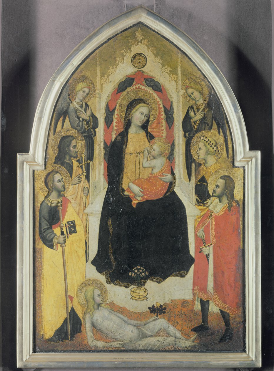 Virgen y Niño con ángeles y santos, c.1390-95 de Master of the Straus Madonna