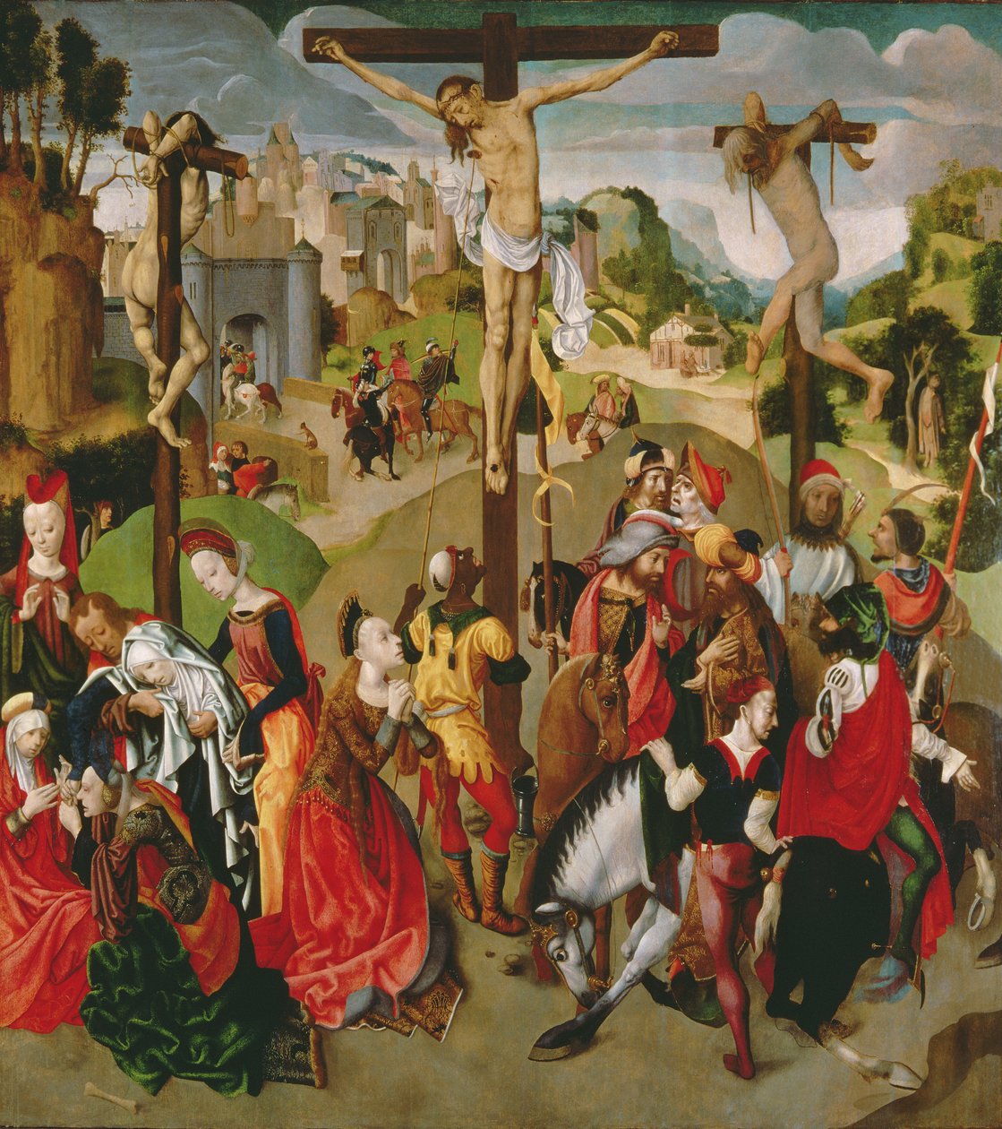 Panel central de un tríptico de la Crucifixión, 1490s de Master of the Virgo Inter Virgines