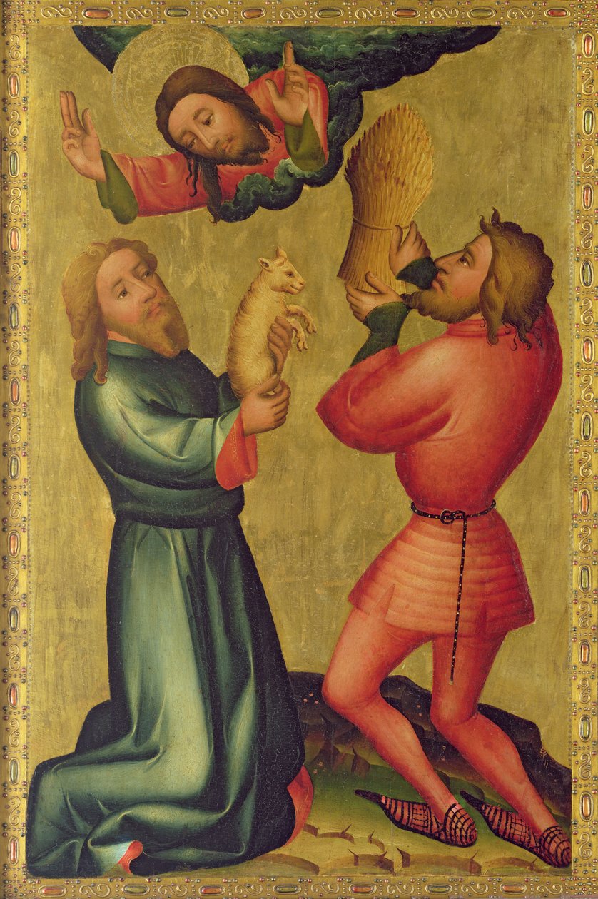 Las ofrendas de Caín y Abel del altar mayor de San Pedro en Hamburgo, El Altar de Grabower, 1383 de Master Bertram of Minden