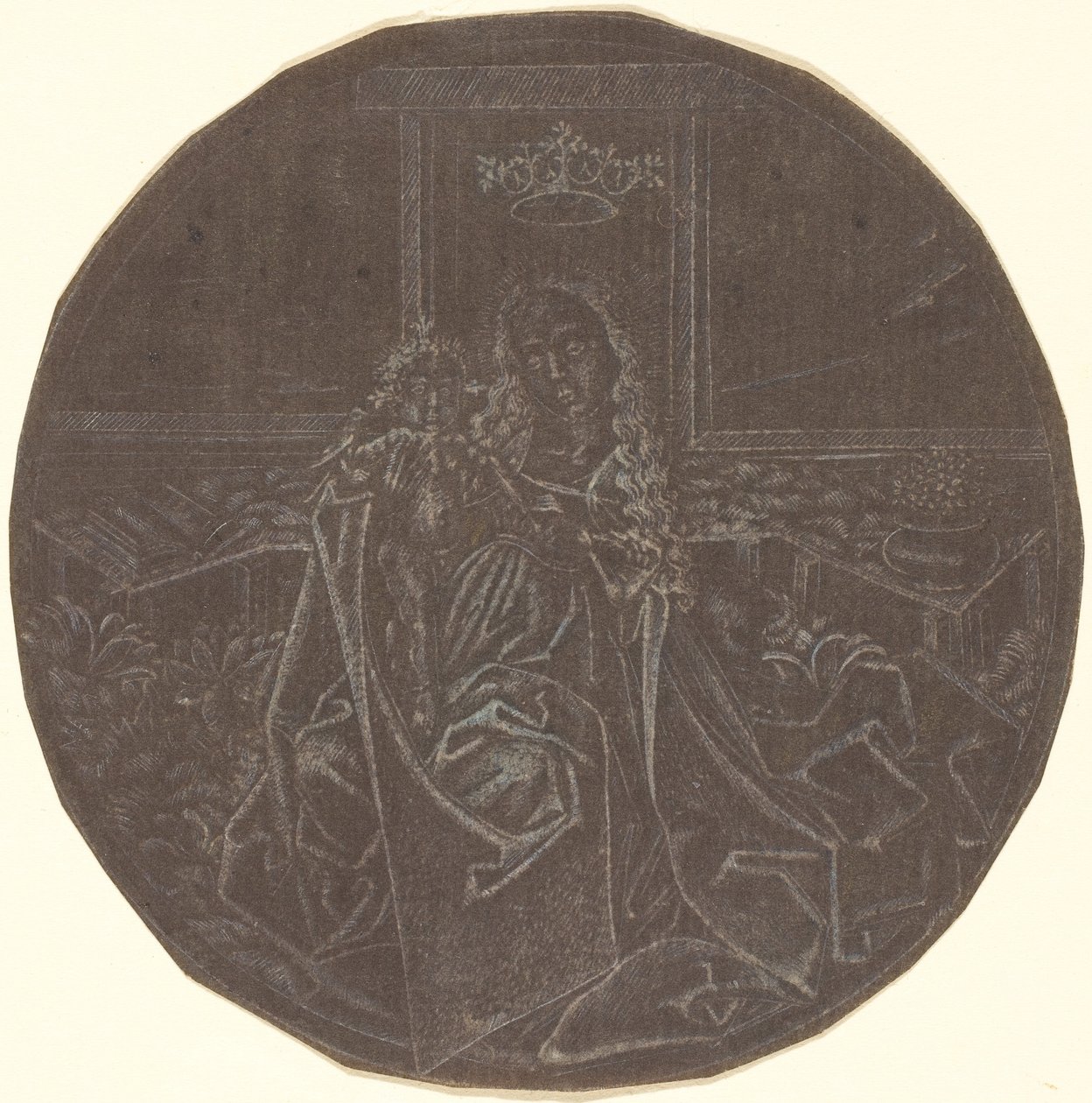 La Virgen y el Niño en un jardín de Master E.S. Facsimile