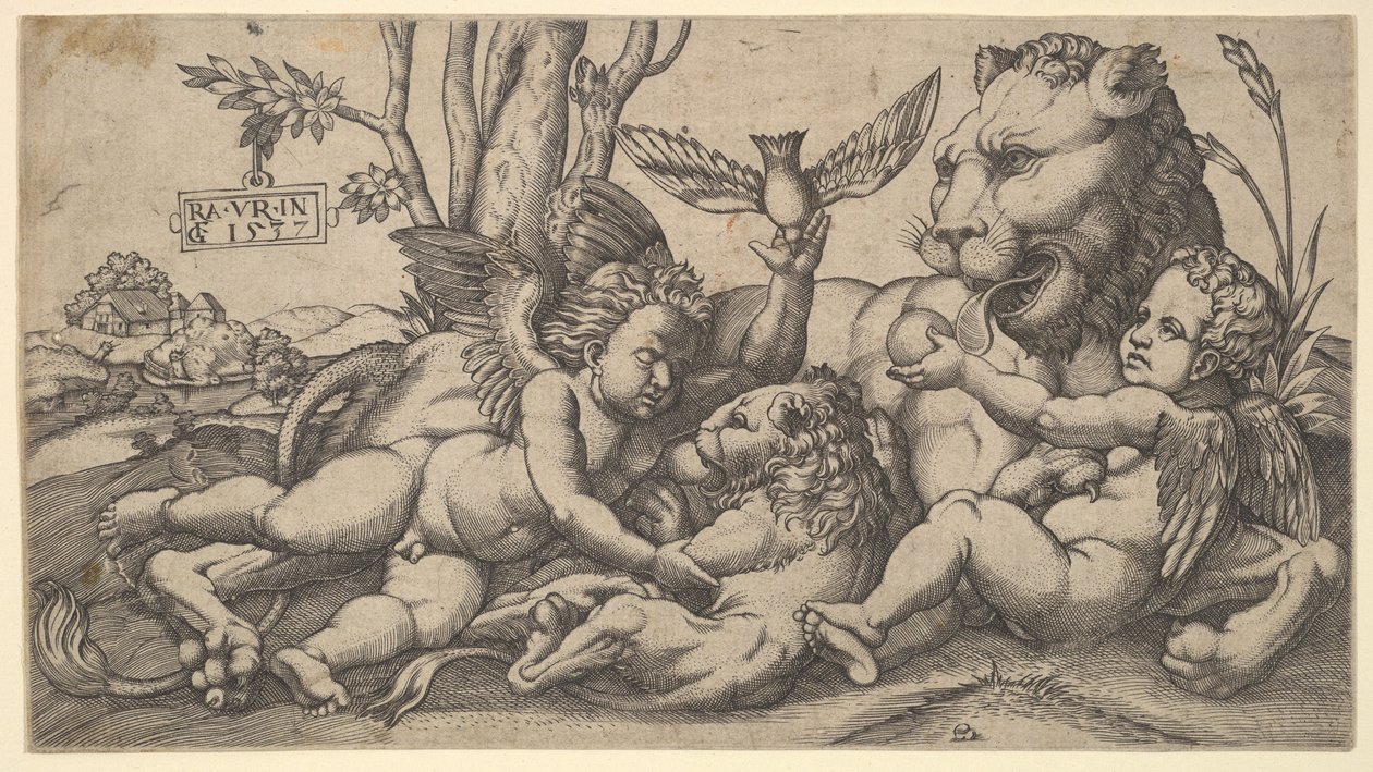 Putti y leones, 1547 de Master FG