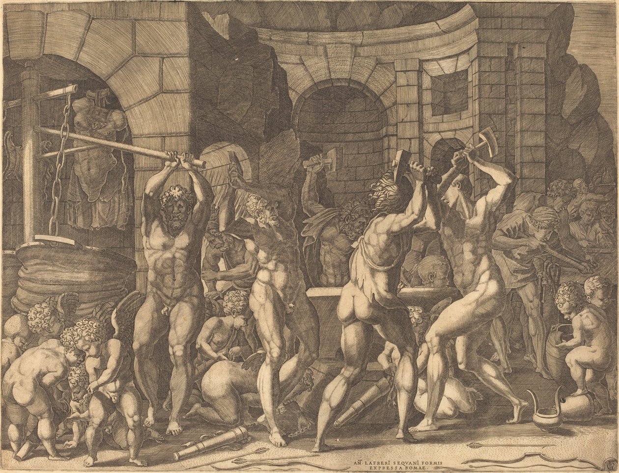 Vulcano y los Cíclopes Forjando Flechas de Master FG, after Francesco Primaticcio